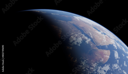 Fototapeta Naklejka Na Ścianę i Meble -  View of the Earth and its atmosphere from space. Africa and the Arabian Peninsula. 3D rendering with elements provided by NASA. - 3D illustration