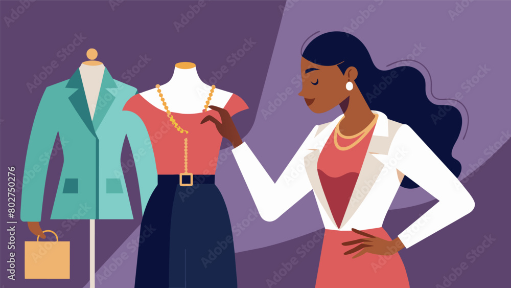 Obraz premium The stylist puts together a chic and sophisticated outfit for their client pairing a designer blouse found at a thrift store with a sleek pair of. Vector illustration