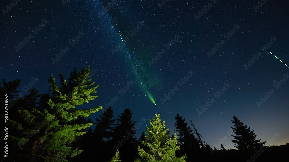 Starry Night Sky The Big Dipper and Other Constellations with Black Tree Silhouettes, Night Sky Filled with Stars The Big Dipper Shines Against a Background of Black Trees, Gazing at the Stars Big Dip