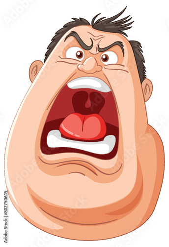 Cartoon of a man yelling with exaggerated features.