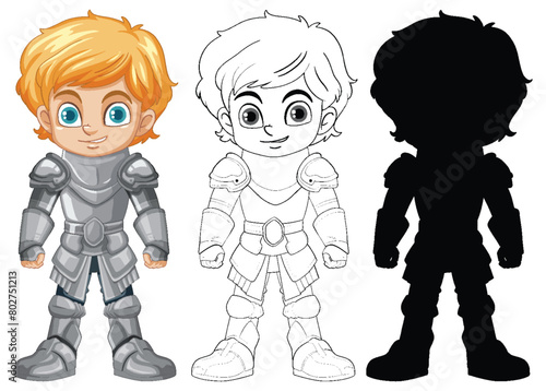 Vector illustration of a knight in three stages.