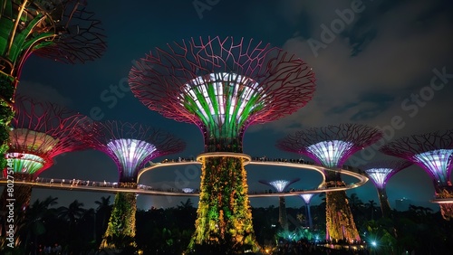 Garden Rhapsody A Spectacular Display of Supertrees in Bay Gardens, Supertrees in Full Glory Garden Rhapsody at Bay Gardens, Bay Gardens Extravaganza Supertrees Illuminate the Night During Garden Rhap photo