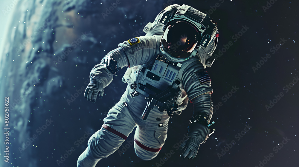 Artistic Realistic Style Spaceman Astronaut Floating in the Space Galaxy Universe Aspect 16:9 Artistic Realistic Style Spaceman Astronaut Floating in the Space Galaxy Universe Aspect 16:9