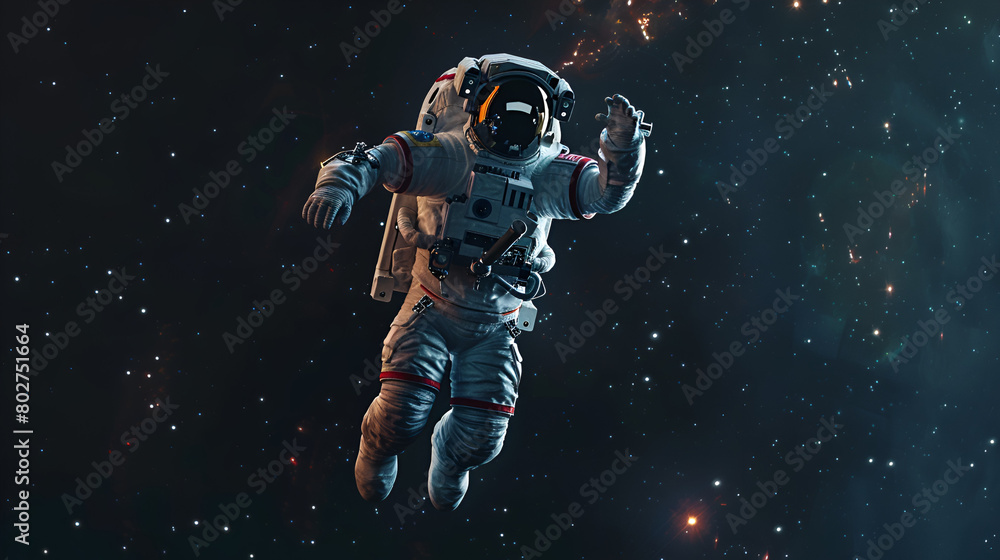 Artistic Realistic Style Spaceman Astronaut Floating in the Space Galaxy Universe Aspect 16:9