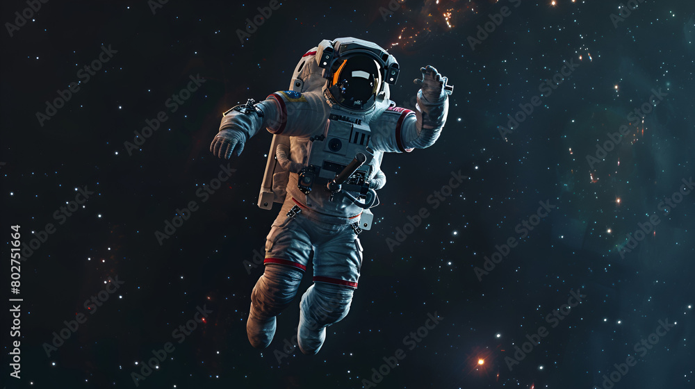 Artistic Realistic Style Spaceman Astronaut Floating in the Space Galaxy Universe Aspect 16:9 Artistic Realistic Style Spaceman Astronaut Floating in the Space Galaxy Universe Aspect 16:9