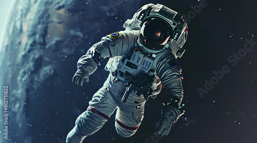 Artistic Realistic Style Spaceman Astronaut Floating in the Space Galaxy Universe Aspect 16 9