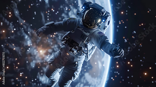 Artistic Realistic Style Spaceman Astronaut Floating in the Space Galaxy Universe Aspect 16 9