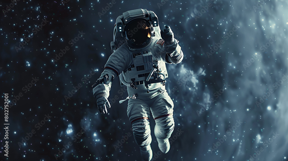 Artistic Realistic Style Spaceman Astronaut Floating in the Space Galaxy Universe Aspect 16:9 Artistic Realistic Style Spaceman Astronaut Floating in the Space Galaxy Universe Aspect 16:9