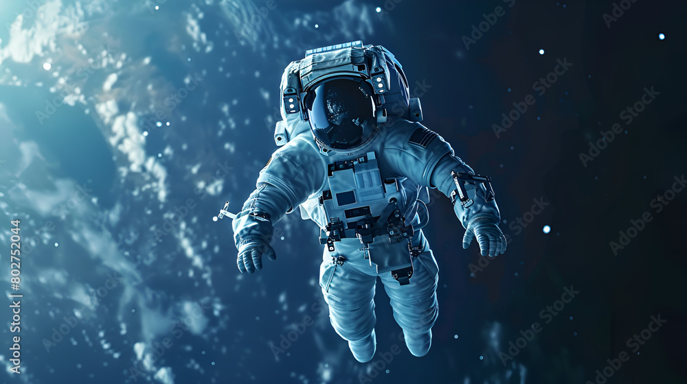 Artistic Realistic Style Spaceman Astronaut Floating in the Space Galaxy Universe Aspect 16:9 Artistic Realistic Style Spaceman Astronaut Floating in the Space Galaxy Universe Aspect 16:9
