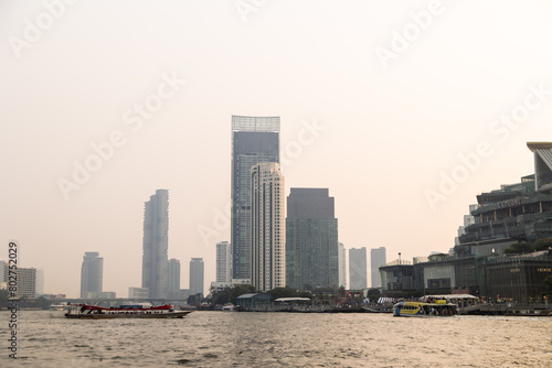 city skyline at dusk in bangkok thailand