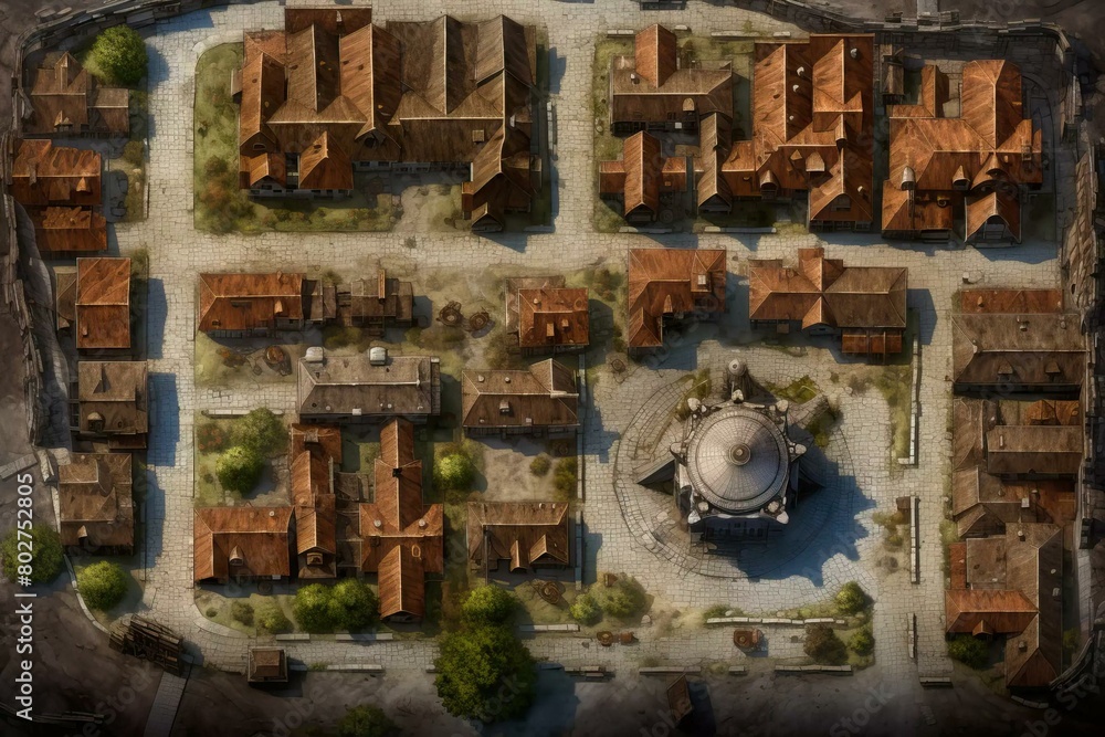 DnD Battlemap abandoned, city, top-down, view, urban, exploration