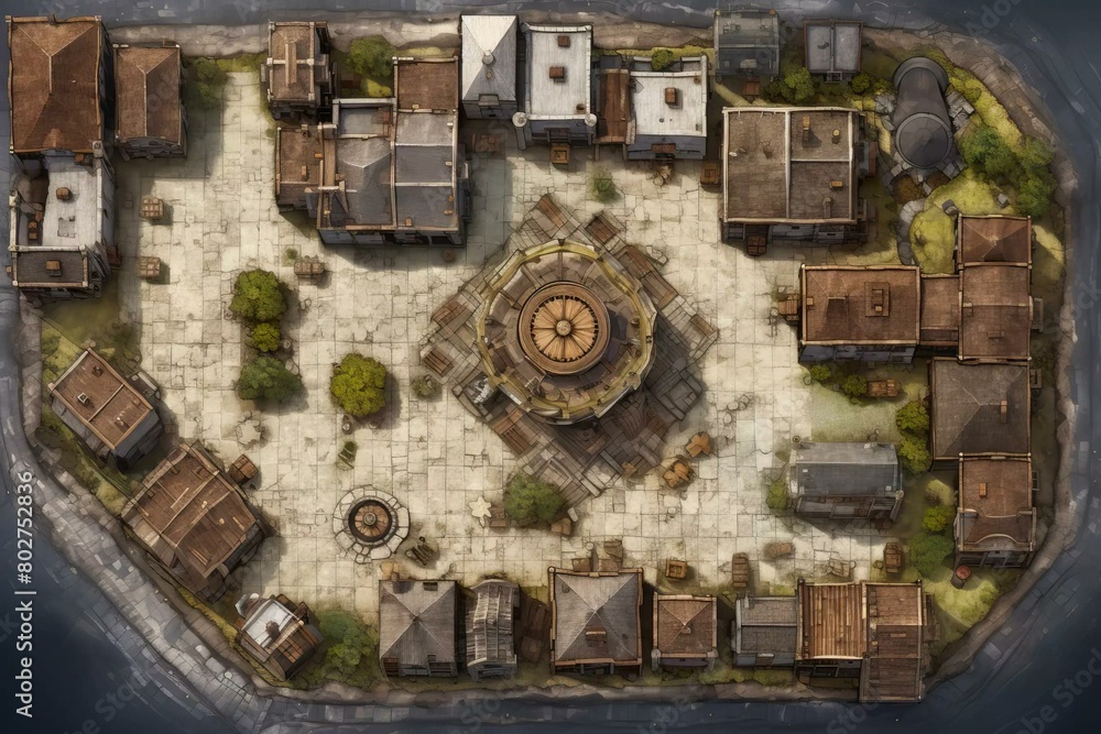 DnD Battlemap abandoned, city, top-down, view, urban, exploration