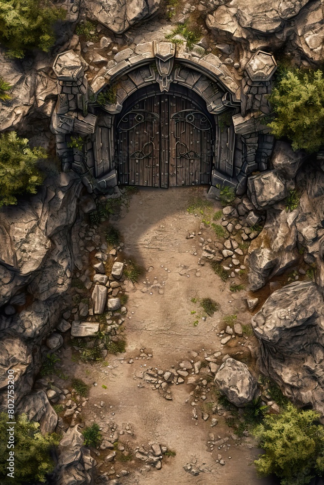 DnD Battlemap battlemap, boulder, field, opened, doors, terrain