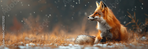 portrait of red fox in winter in field © alexkoral