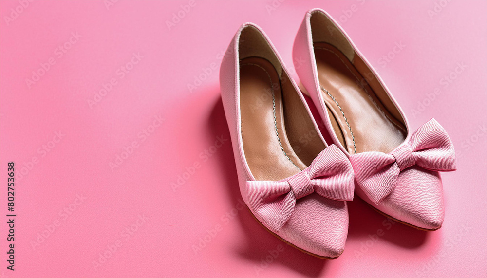 Pink shoes with bows on a pink background Pink shoes with bows on a pink background
