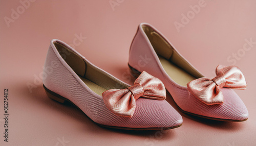 Pink shoes with bows on a pink background
