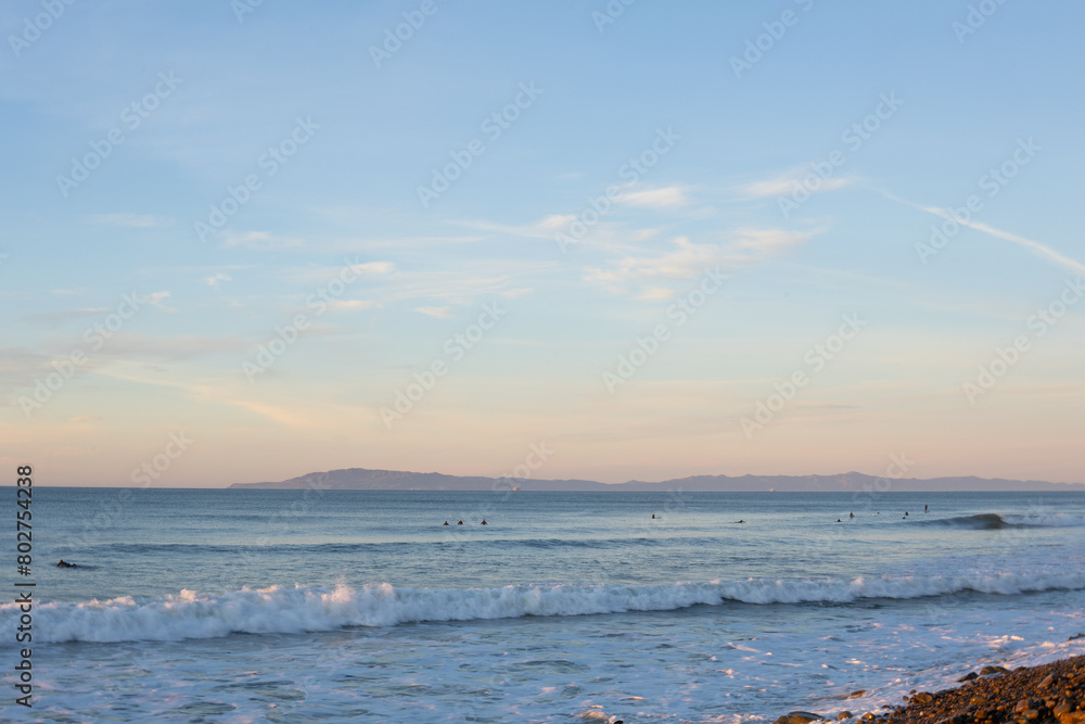 Evening surf at peaceful Solimar Beach in Ventura, California.