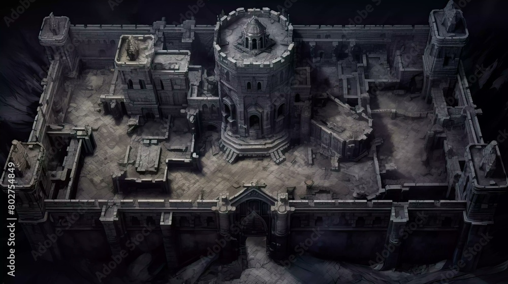 DnD Battlemap mysterious, ancient, castle, dark, clouds, demon