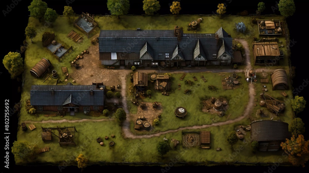 DnD Battlemap Farm of the Necromancer. Full moon illuminating spooky farm. DnD Battlemap Farm of the Necromancer. Full moon illuminating spooky farm.