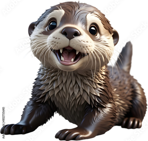 A playful otter pup playfully swimming.  photo