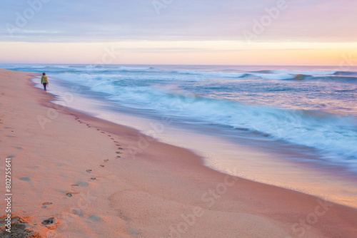 Fototapeta Naklejka Na Ścianę i Meble -  Walking Along Cape Cod Beach at Sunrise