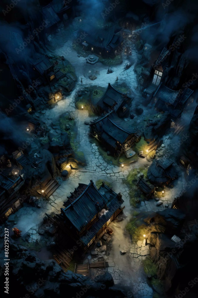 DnD Battlemap Crystal Cavern Village. A beautiful and mysterious underground village.