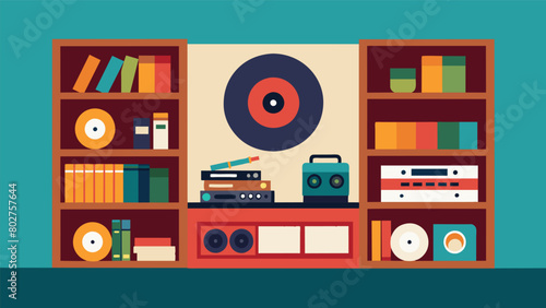 From the latest indie releases to classic hits from the 60s the shop had soing for every type of vinyl collector.. Vector illustration