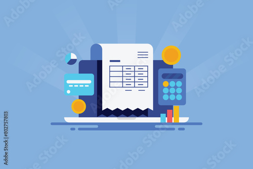 Online billing software digital invoice business accounting financial technology, vector illustration.