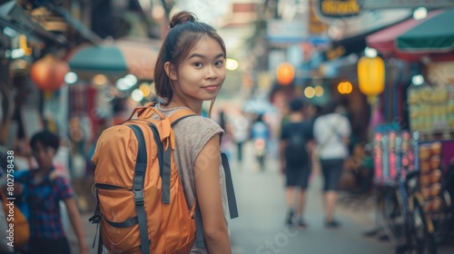 A young woman backpacker in Local market. © Syahrul Zidane A