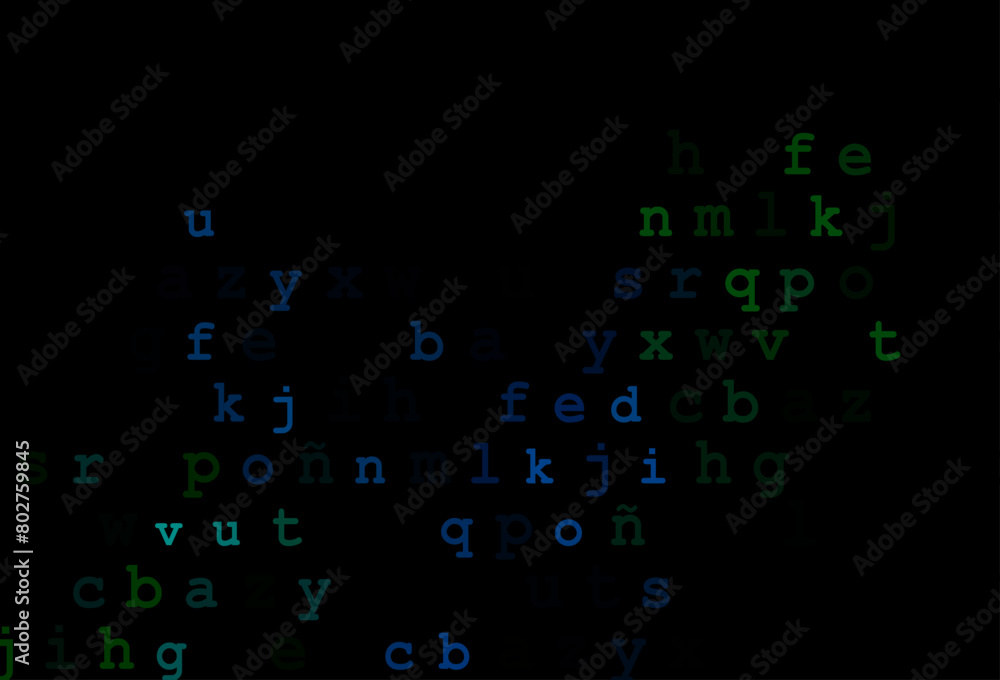 Dark blue, green vector background with signs of alphabet. Dark blue, green vector background with signs of alphabet.