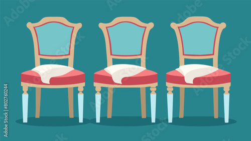 An old neglected set of dining chairs revived with new padding fabric and lovingly handsewn details that bring out the timeless elegance of their. Vector illustration