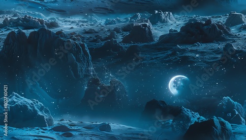 Transport your audience to an otherworldly realm where a detective in sleek virtual reality gear uncovers clues on a moonlit asteroid Showcase the scene with a blend of digital rea photo