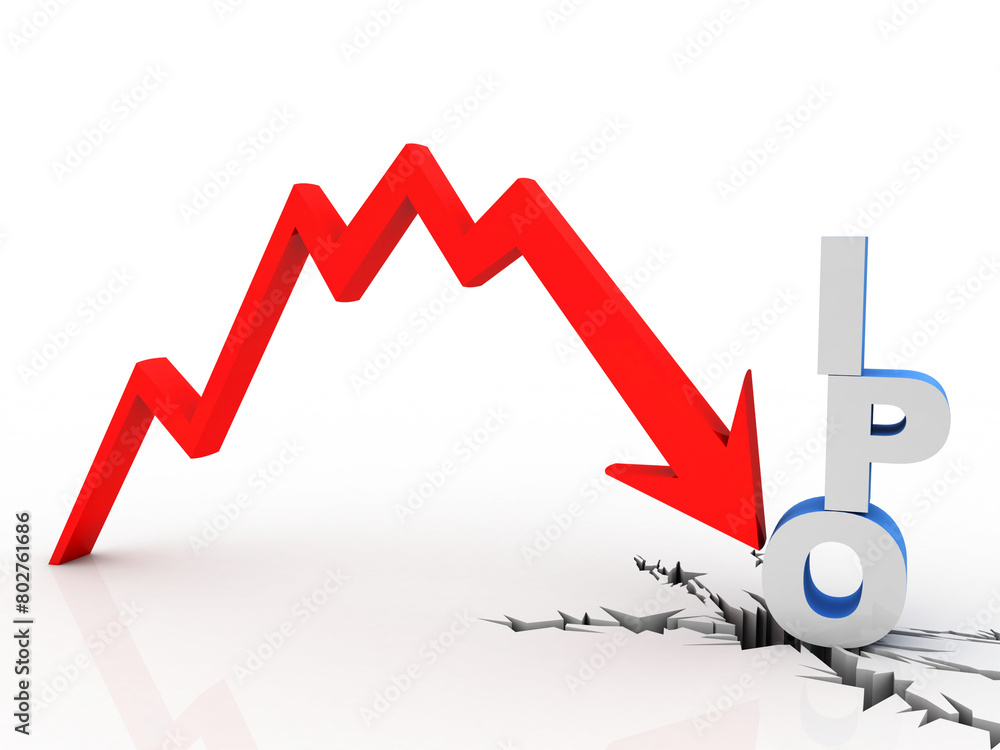 3d illustration initial public offering with deflation graph 3d illustration initial public offering with deflation graph