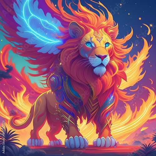 a lion with fur that looks like flames (ID: 802762028)