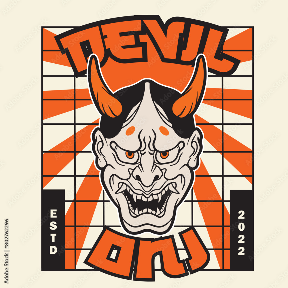 Fototapeta premium Oni japanese devil mask, Vector illustration