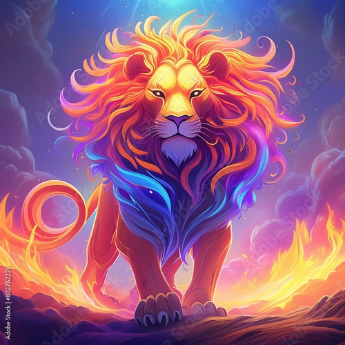 a lion with fur that looks like flames (ID: 802762221)