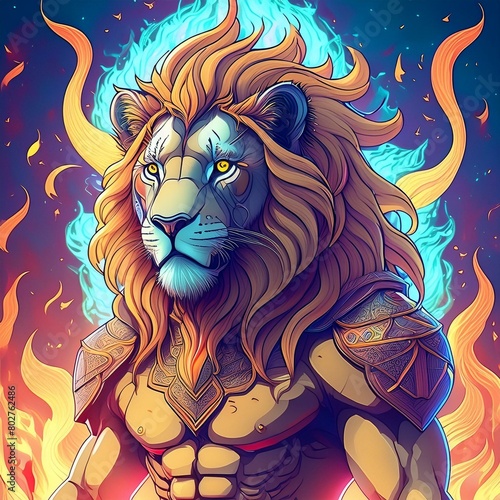a lion with fur that looks like flames (ID: 802762486)