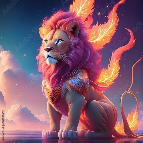 a lion with fur that looks like flames (ID: 802762605)