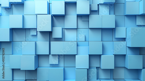 Assorted geometric shapes in blue tone. Minimalist abstract photo with copy space 