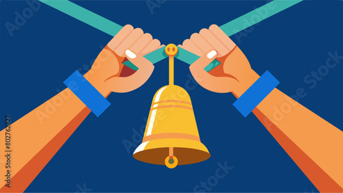 A closeup of a pair of hands gripping the ropes of the freedom bell the strength and determination of the bellringers evident as they prepare to ring. Vector illustration