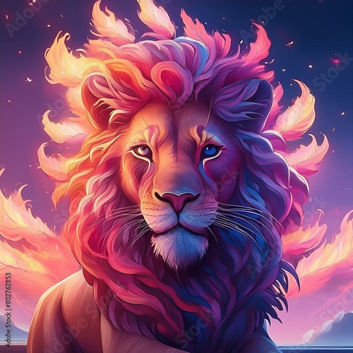 a lion with fur that looks like flames (ID: 802762853)