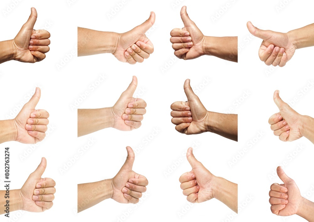 Set of images. Collection of male hands giving thumbs up in various styles isolated on white background, business concept. Set of images. Collection of male hands giving thumbs up in various styles isolated on white background, business concept.