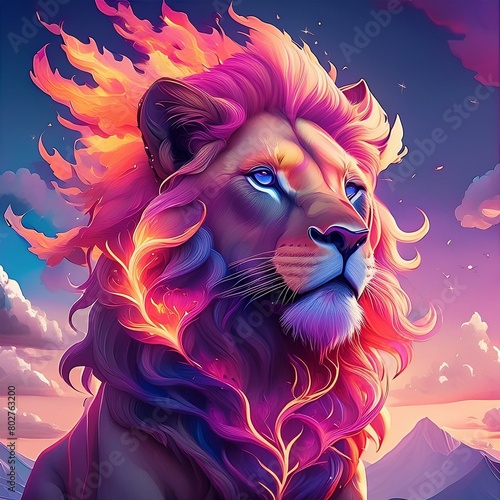 a lion with fur that looks like flames (ID: 802763200)