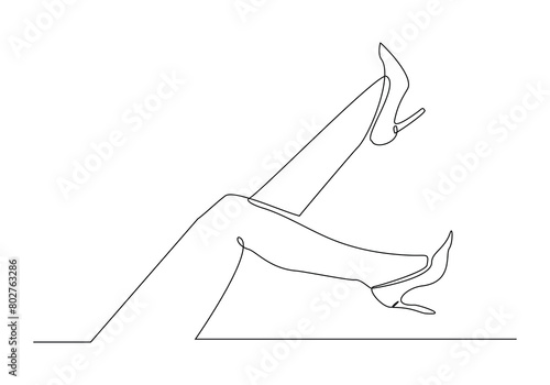 Continuous single line drawing of woman foot wearing high heel high hills shoes. One line art of sport shoes vector illustration photo