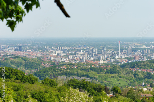 View of the city of Zagreb from the mountain lodge Glavica, Zagreb, Croatia photo