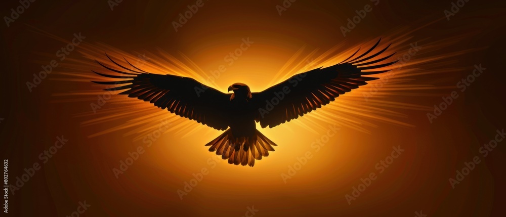 Fototapeta premium A sleek silhouette of a soaring eagle, illuminated by a soft golden glow, showcases customer ratings in a minimalist style.