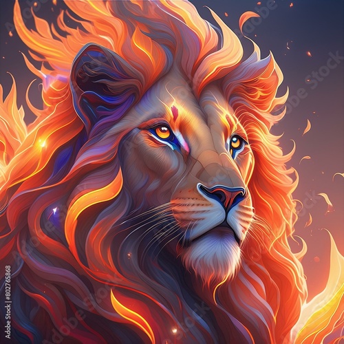 a lion with fur that looks like flames (ID: 802765868)