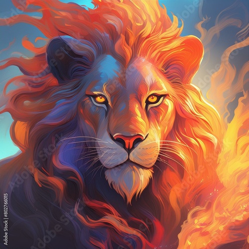 a lion with fur that looks like flames (ID: 802766015)
