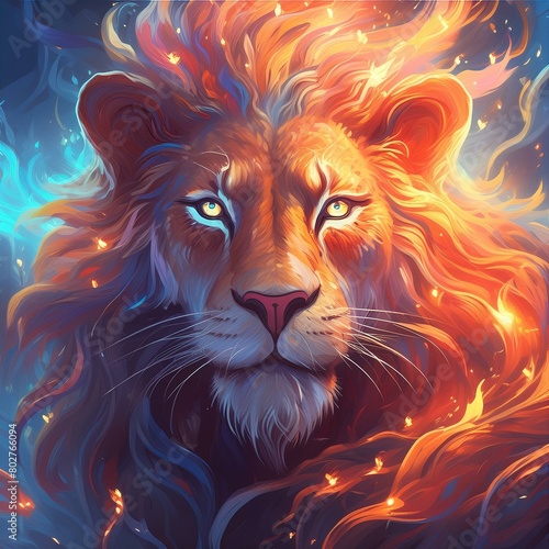 a lion with fur that looks like flames