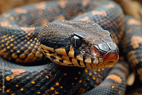 Close up of the head of a keelback viper